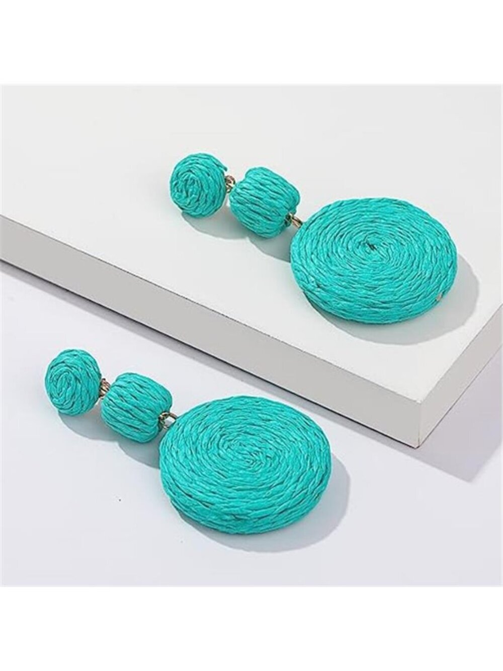 Statement Raffia Boho Round Dangle Earrings - Picture 3 of 3